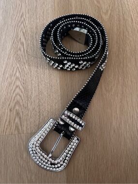 Black Crystal Studded Western Leather Belt size M/L
